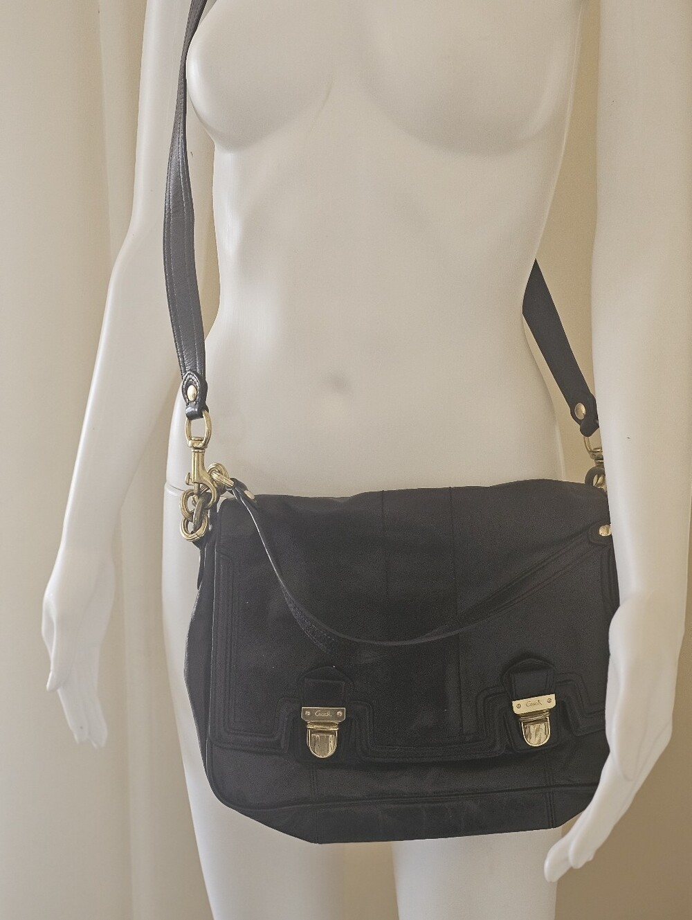 Vintage Coach Poppy Leather Pushlock Flap Bag #17925 Black Convertible Crossbody - Picture 14 of 16
